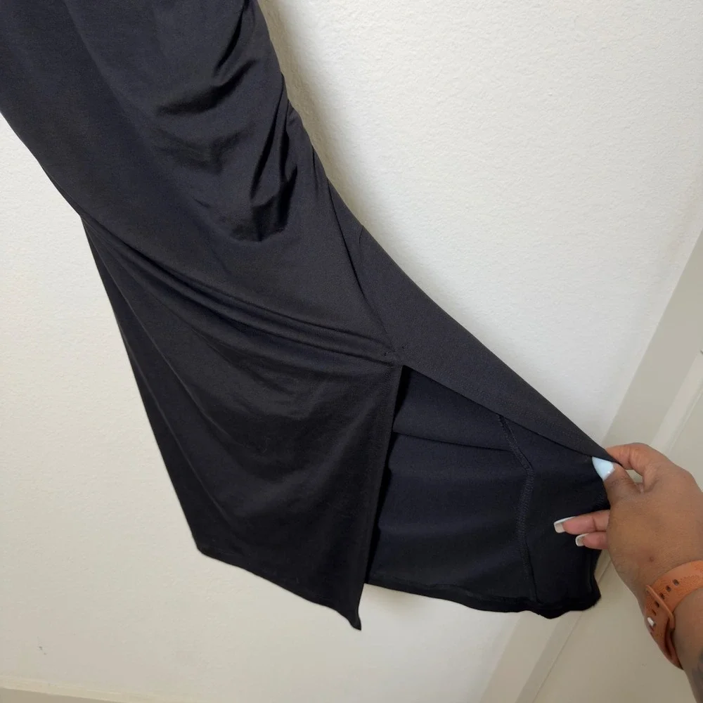 Anthropologie‎ Beyond Yoga Women Fit the Mood Midi Dress XS Black Ruched Tank